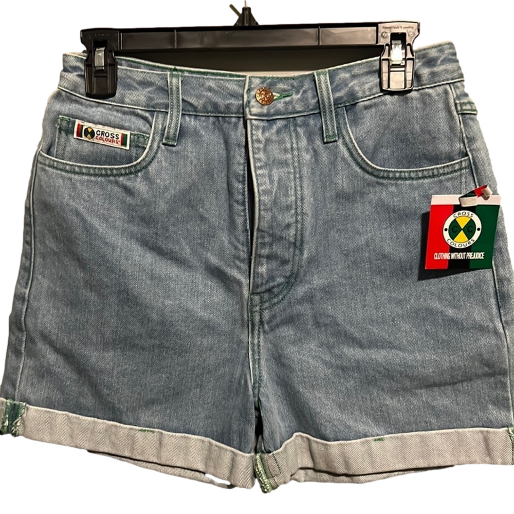 Cross Colours Y2K Denim Jean Shorts 5 Pocket Button Fly Size 26 NWT